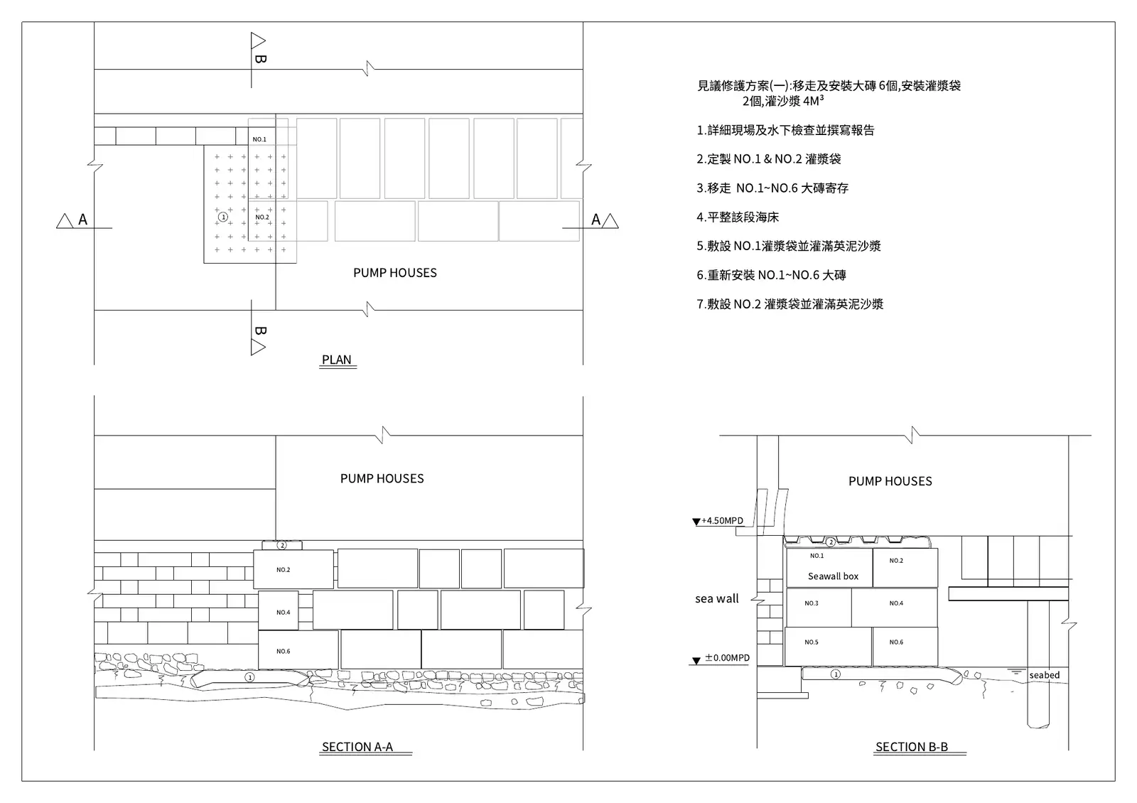 2012: resetting blocks under the pump houses · 2012年:重新安放泵房下的大磚