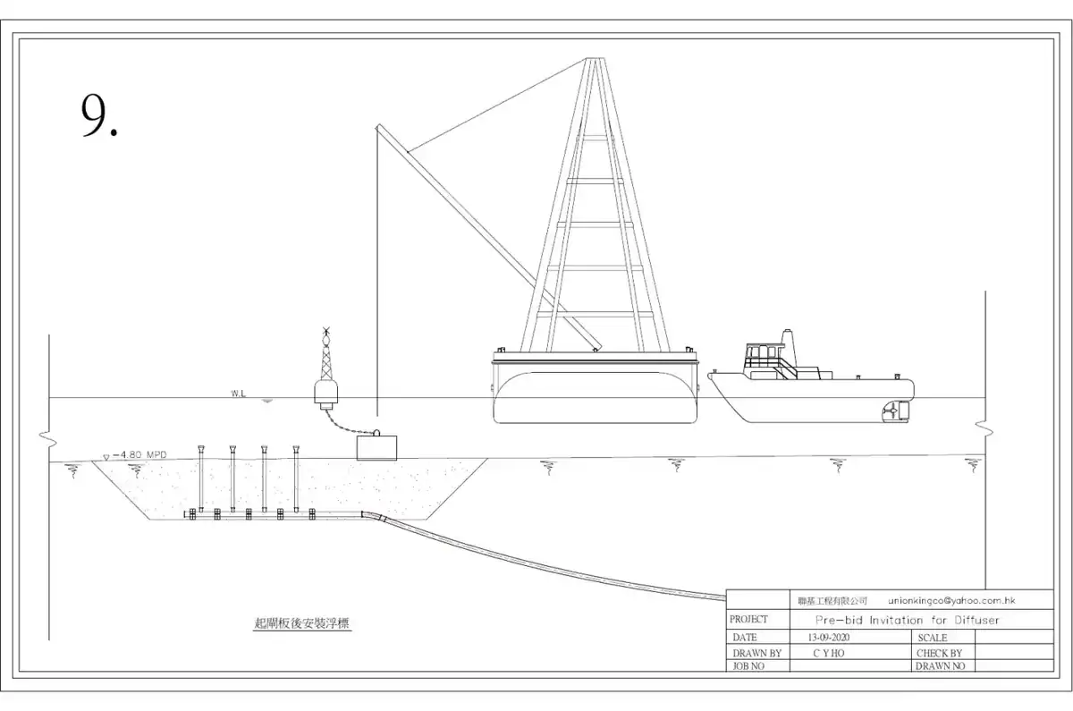 Step 9: extract piles, fix marker buoy · 起閘板後安裝浮標