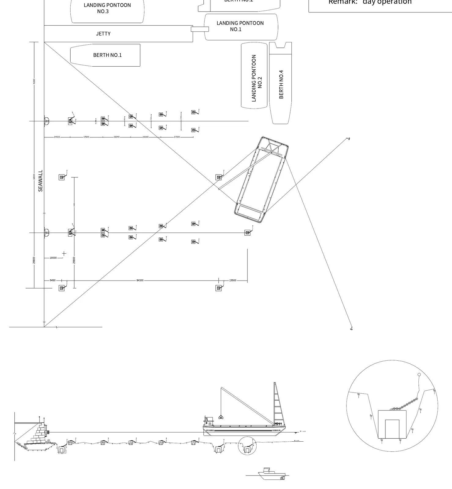 Pontoon mooring layout · 浮橋繫泊佈置