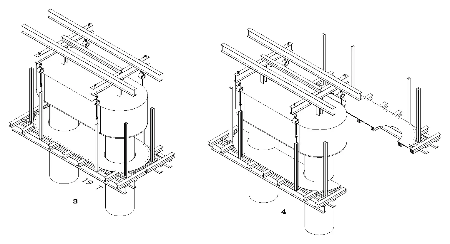 Formwork platforms, stages 3–4 · 模板台 3–4