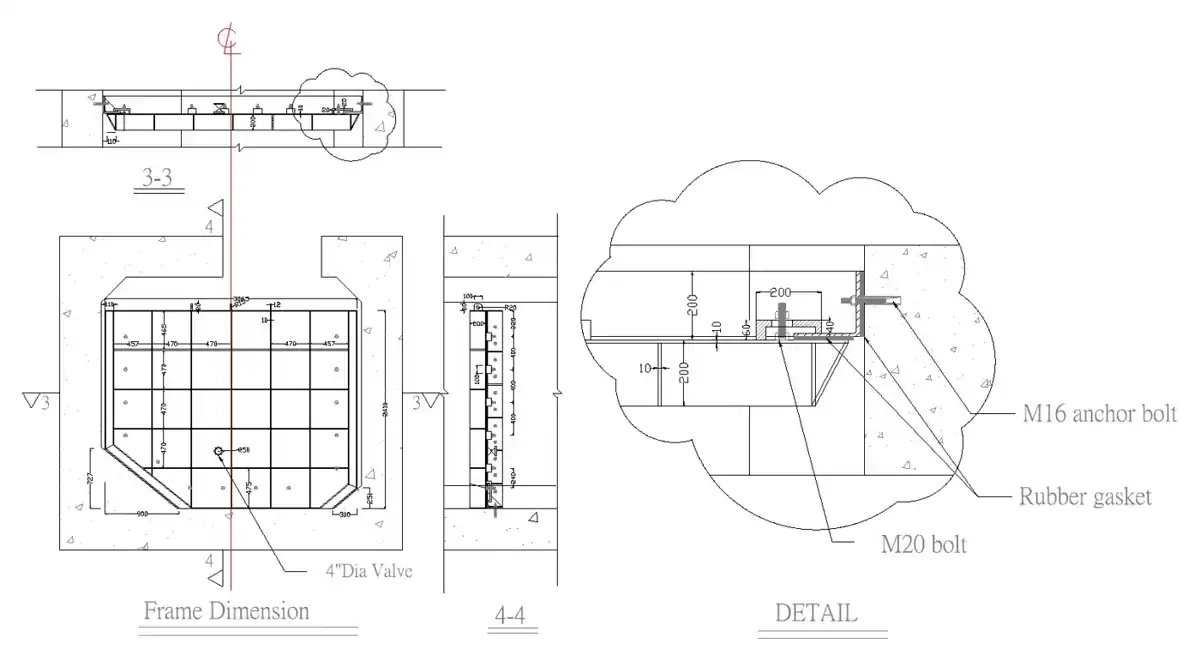 Downstream gate and guide rails · 下游閘門及路軌