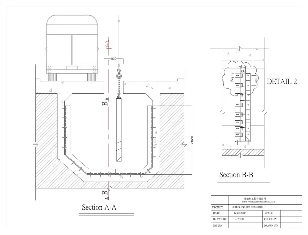 Culvert B, water-stop plan · B渠封閘平面