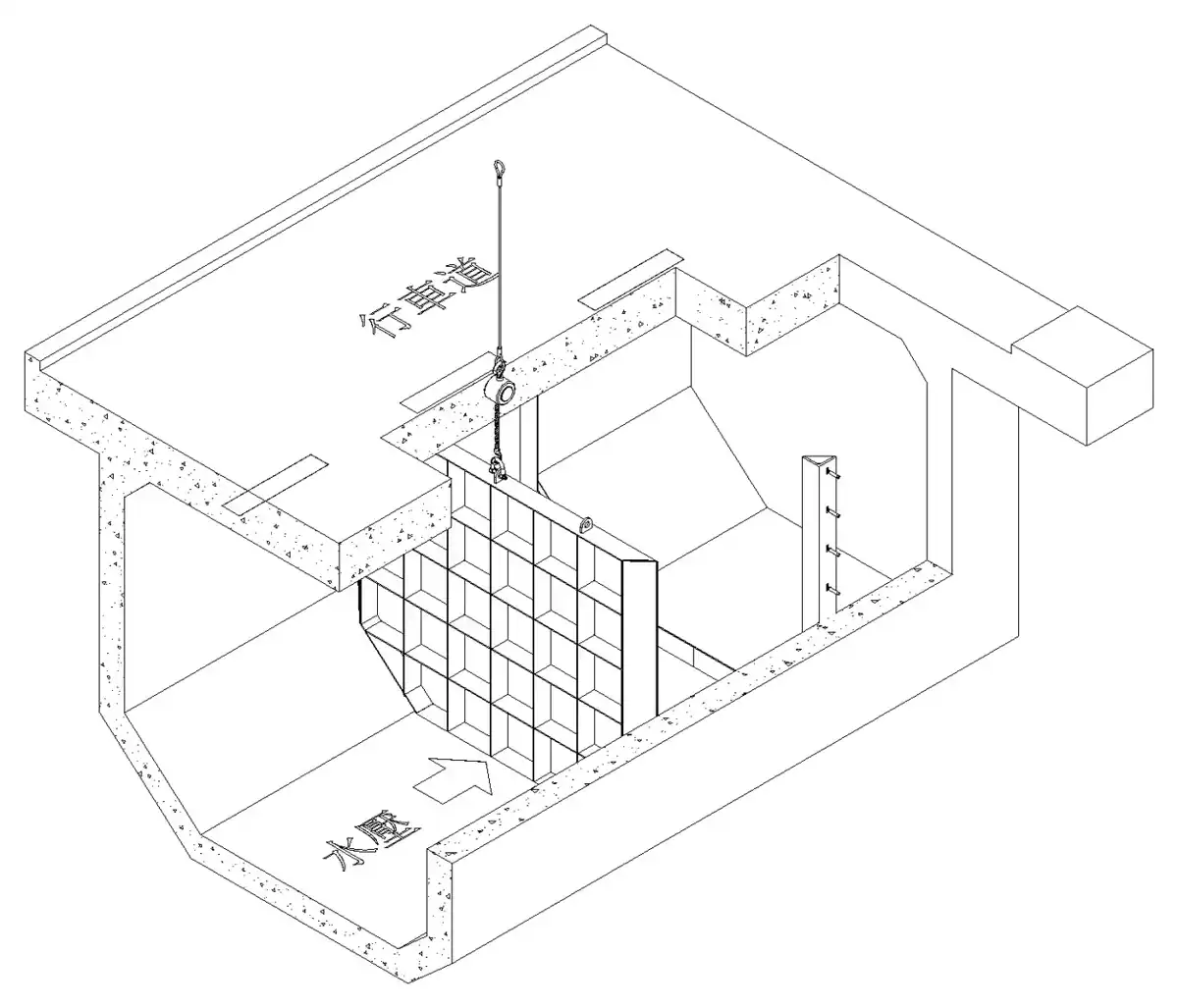 Culvert B, water-stop 3D · B渠封閘立體圖
